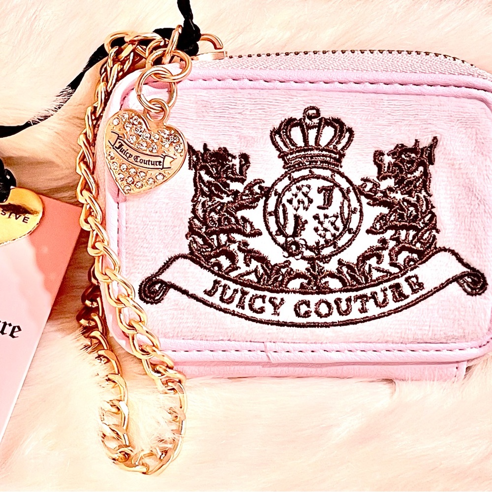Juicy Couture Pink Velvet Card Holder with Gold Heart Charm